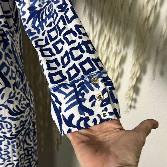 Lilly Pulitzer Sophie Dress in Indigo Homeslice Print size Large Navy White UP50 - Picture 4 of 11
